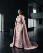 1041 - Rosé Cape İşlemeli Couture Elbise - Görsel 4