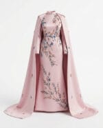 1041 - Rosé Cape İşlemeli Couture Elbise