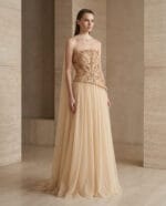 1062 - Champagne Tulle Couture Abiye - Görsel 3