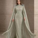 1037 - Sage Aurora Pelerinli Couture Abiye