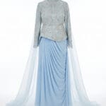 1126- Ice Blue Pelerinli Couture Elbise