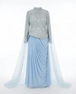 1126- Ice Blue Pelerinli Couture Elbise
