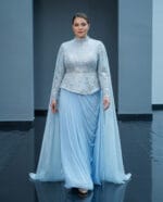 1126- Ice Blue Pelerinli Couture Elbise - Görsel 2
