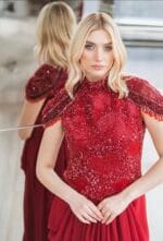 Ruby Royale Abiye kırmızı taş işlemeli haute couture abiye